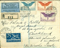 1934 (21.13.) Geneve, eingeschriebener Luftpostbrief nach Auckland, ...