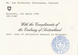 1996 (01.03.) Helsinki, Finnland, Schweizer Konsulat. Brief mit ...