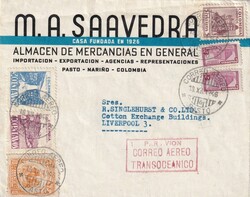 1946 (13.12.) Pasto Narino, Kolumbien Luftpostbrief nach Liverpool, ...