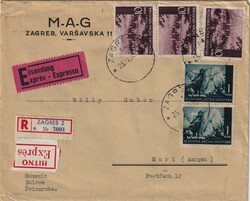 1943 (25.09.) Zagreb 2, Kroatien, Express-R-Brief nach Muri, Schweiz ...