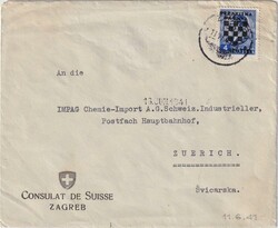 1941 (11.08.) Zagreb, Kroatien, Consulat de Suisse, Brief nach ...