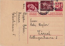 1944 (20.05.) Zemun, Kroatien, Schweizer Antwortkarte mit ...