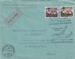 1948 (03.02.) Luxemburg - Zürich, 1. Rückflug, Erstflug. Luftpost ...