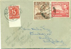 1946 (14.11.) Valetta, Malta, Brief nach Riehen, Schweiz. 15 Rp. ...