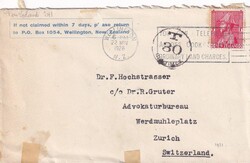 1928 (22.11.) Wellington, Neuseeland, Brief Schweiz mit Nachporto! ...