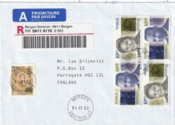 2002 (04.01.) Bergen, Norwegen, R-Brief nach England  Automatically ...