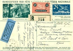 1931 (03.08.) Basel, Flugplatz, LUFTPOST, R-Postkarte nach Frankreich ...