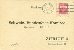 1928 (03.05.) Prag 25, Antwortkarte an das Schweiz. ...