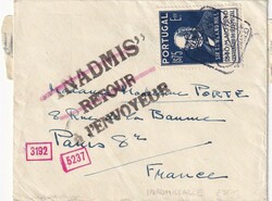 1940, Portugal, Brief nach Paris, Frankreich. INADMIS / RETOUAR / ...