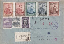 1943 (31.03.) San Marino, R-Satzbrief nach Sieglar, Deutschland. ...