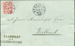 1883 (27.03.) Verrieres, 10 Rp. Firmenbrief 'F. Lambelet' nach ...