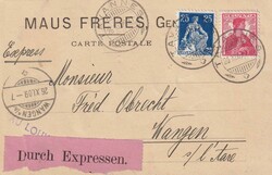 1909 (26.11.) Tavannes, 35 Rp. Express-Postkarte anch Wangen an der ...