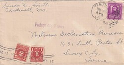 1940 (19.05.) Cardwell, USA, Brief mit 3 Cent Nachporto nach Sioux ...