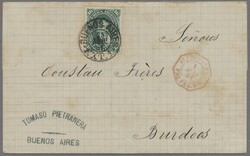 Argentinien, 1877, Freimarke 16 C. dunkelgrün durchstochen, ...