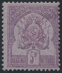 Tunesien, 1888, Wappen auf glattem Grund 5 Fr. violett auf lila in ...