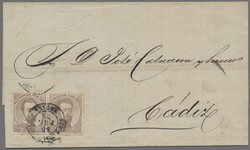 Cuba, 1873, „Amadeus“ 50 C. braun im waagerechtem Paar, entwertet ...