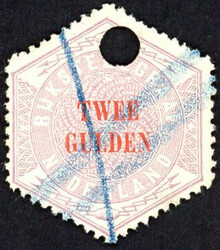 TG12 - gebruikte 2 gulden lila en rood Telegram 1877, garantiebewijs ...