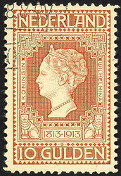 101P - gebruikte 10 gulden oranje Jubileum 1913 met plaatfout ...