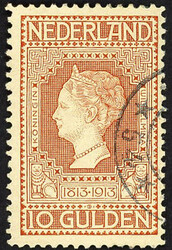 101P - gebruikte 10 gulden oranje Jubileum 1913 met plaatfout ...