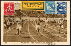 215, 217 & 218 - gebruikte zegels op Olympiadekaart 1928 en violet ...