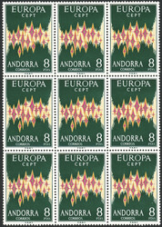 71 - MNH 8 Pesetas Europa Cept 1972 in bloc of 9, catw. € 360