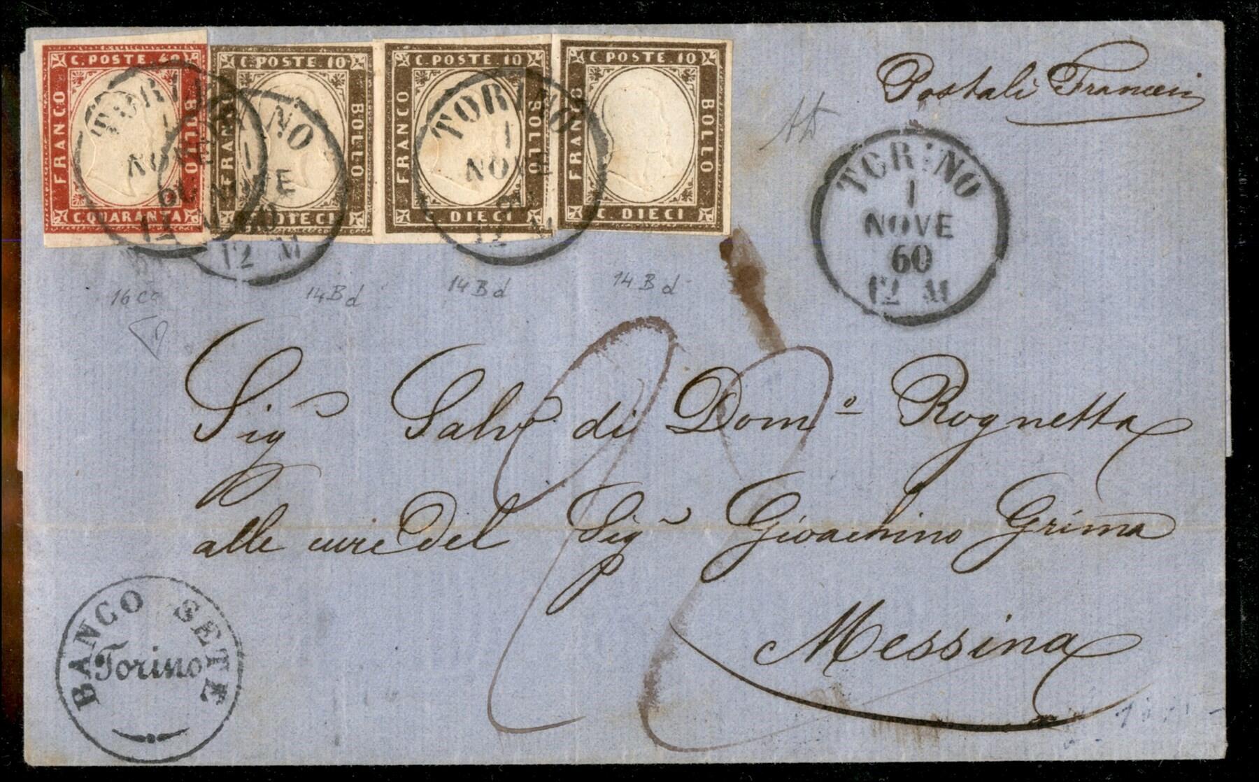 Lettera via di Mare coi postali Francesi da TORINO 1 NOV.60 per ...