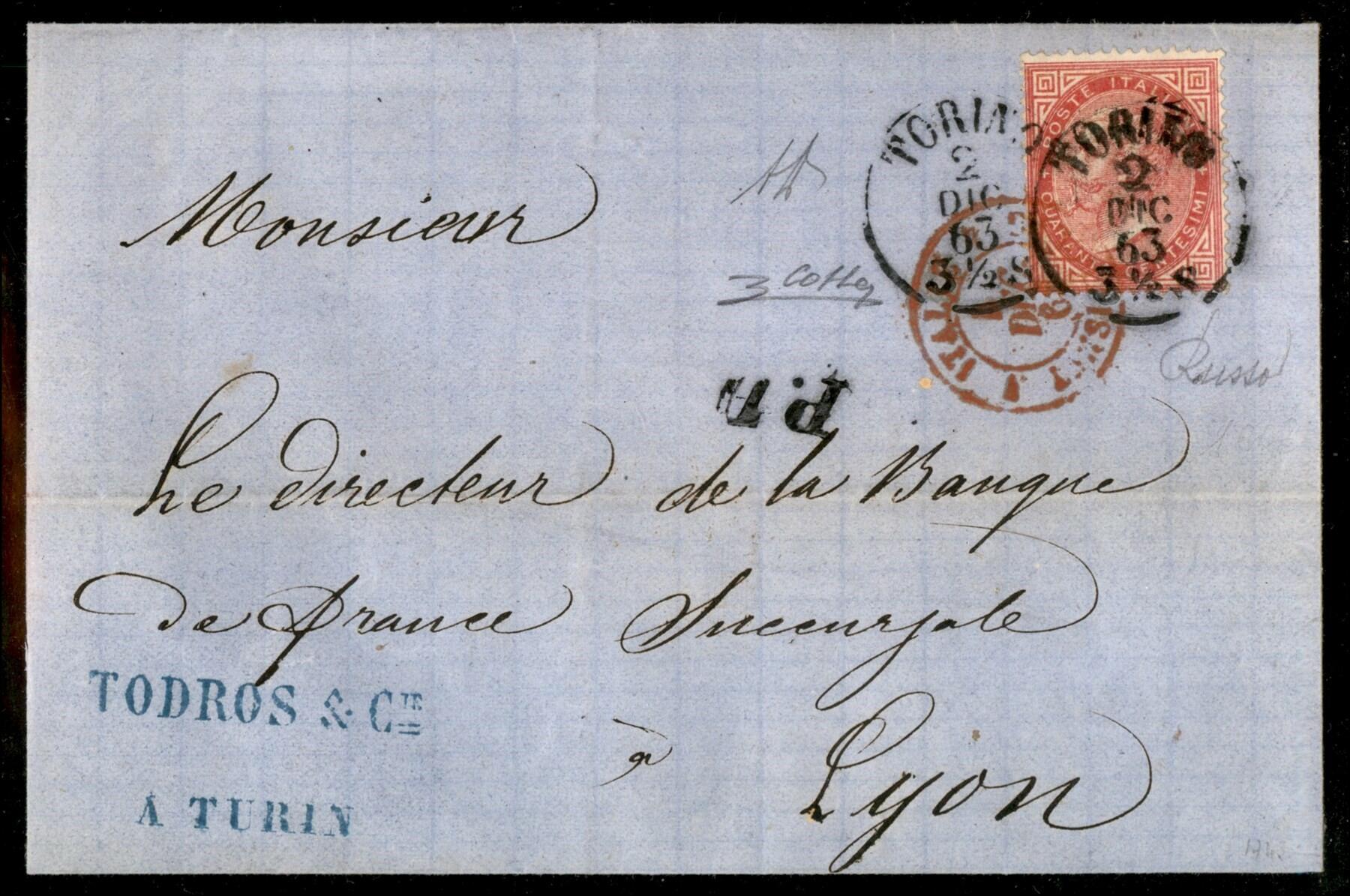 Secondo giorno d'uso - Lettera con 40 cent (L20) da Torino a Lione ...