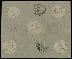 Assicurata con c.5 verde + c.10 carminio + coppia c.60 violetto (38 + ...