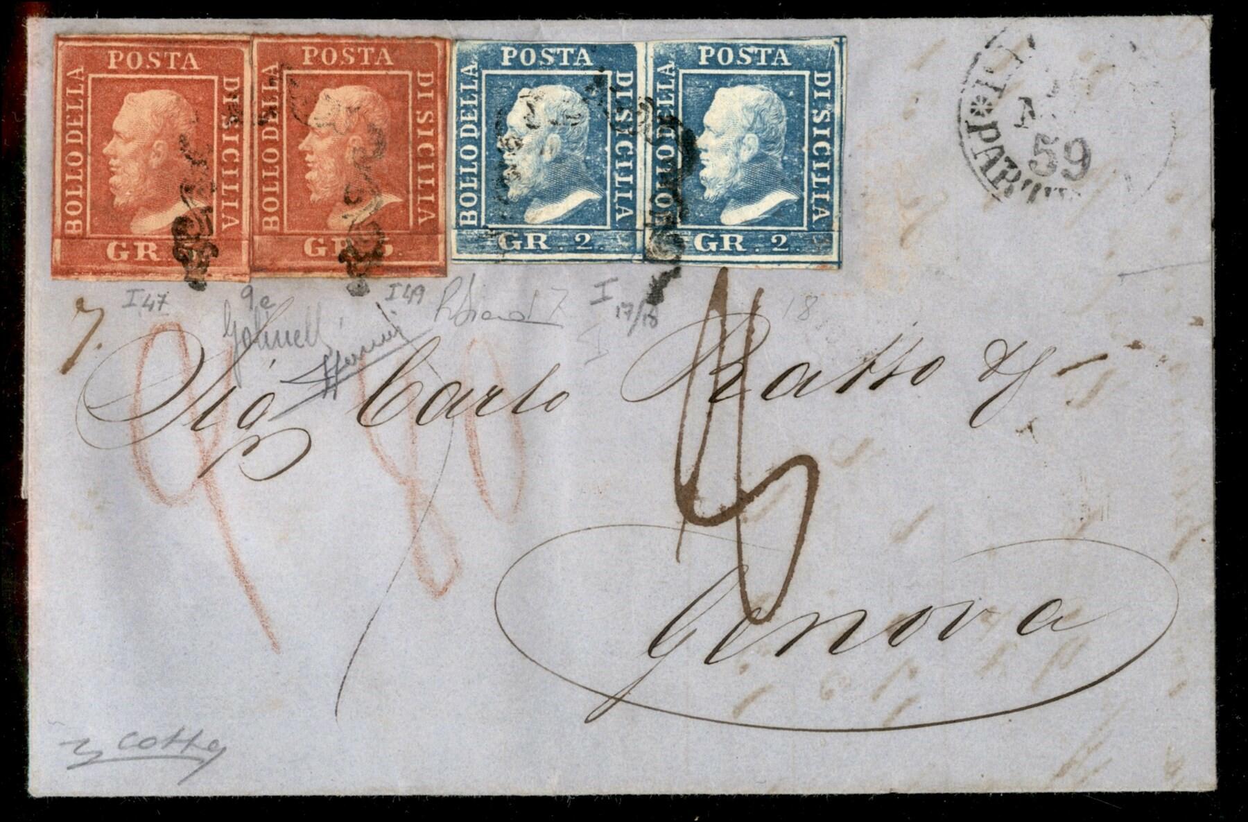 Splendida lettera da Palermo 16.11.59 per Genova affrancata con due ...