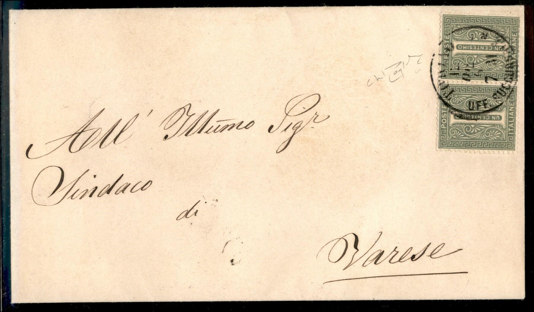 Coppia del 1 cent DLR (L14) su piego da Torino a Milano del 12.12.63 ...