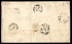 Bella lettera affrancata con s.5 rosso + quattro esemplari s.3 verde ...