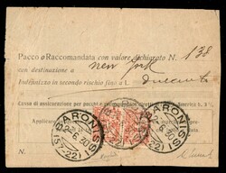 Assicurativi - Coppia del 3 lire (6) parte destra su ricevuta ...