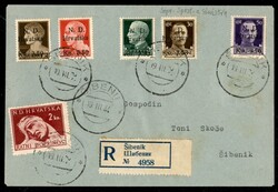 Sebenico - I cinque valori soprastampati (1/5) + Valore Croato da 2 ...