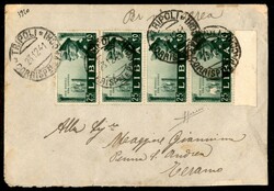 Striscia di quattro del 25 cent Fratellanza (174) su busta da Tripoli ...