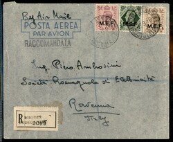 Aerogramma raccomandato con affrancatura tricolore con 5 + 6 + 9 ...