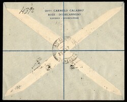 Raccomandata affrancata con 9 valori soprastampati MEF (6/14) da Rodi ...