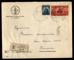 Democratica 100 lire + 5 lire (59 + 67) su raccomandata da trieste a ...