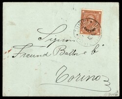 Letterina affrancata con 2 cent soprastampato (2) da Tunisi a Torino ...
