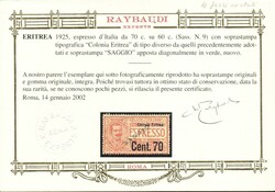 Colonie Italiane - Eritrea - ERITREA - SAGGIO Espresso da 70 c su 60 ...