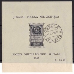 Corpo polacco - 1946 Soccorso di Guerra Foglietto n2 timbrato con ...