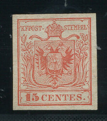 LOMBARDI-VENETIA: Sc.#4a (*) SUPERB, unused, SCARCE! Avi. Cert Scott ...
