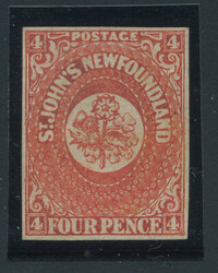 NEWFOUNDLAND: Sc.#4 * SUPERB, part OG, RARE GEM! VGG. Cert. Scott #4, ...