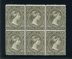 FALKLAND ISL.: Sc.#6 **/* BL of 6 (2 NH) VF, FRESH!  Scott #6, Value ...