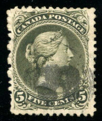 CANADA: Sc.#26i O 5¢ Deep Olive Green, Perf. 11 ¾ x 12, VF, with ...