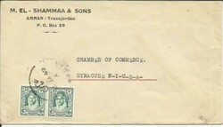 Jordan SG#231(x2) Amman 15/JA/47 unsealed circular rate to USA