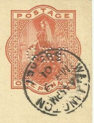 Great Briatain postalcard HG:21-PERFIN G&amp;F, Wellington Surrey to ...