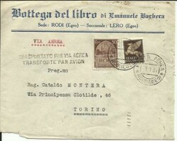 Rhodes Sc#60 & Italy #C13 DUAL FRANKING Rhodes 9/1/37 Airmail to ...