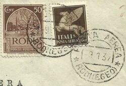 Rhodes Sc#60 & Italy #C13 DUAL FRANKING Rhodes 9/1/37 Airmail to ...