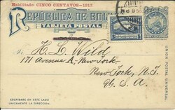 Bolivia Postalcard HG:8a-reply half, uprated Sc#115(type II) La PAZ ...