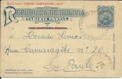Bolivia Postalcard HG:8 Puerto Suarez 30/AGO/1927 to Sao Paulo Brazil ...